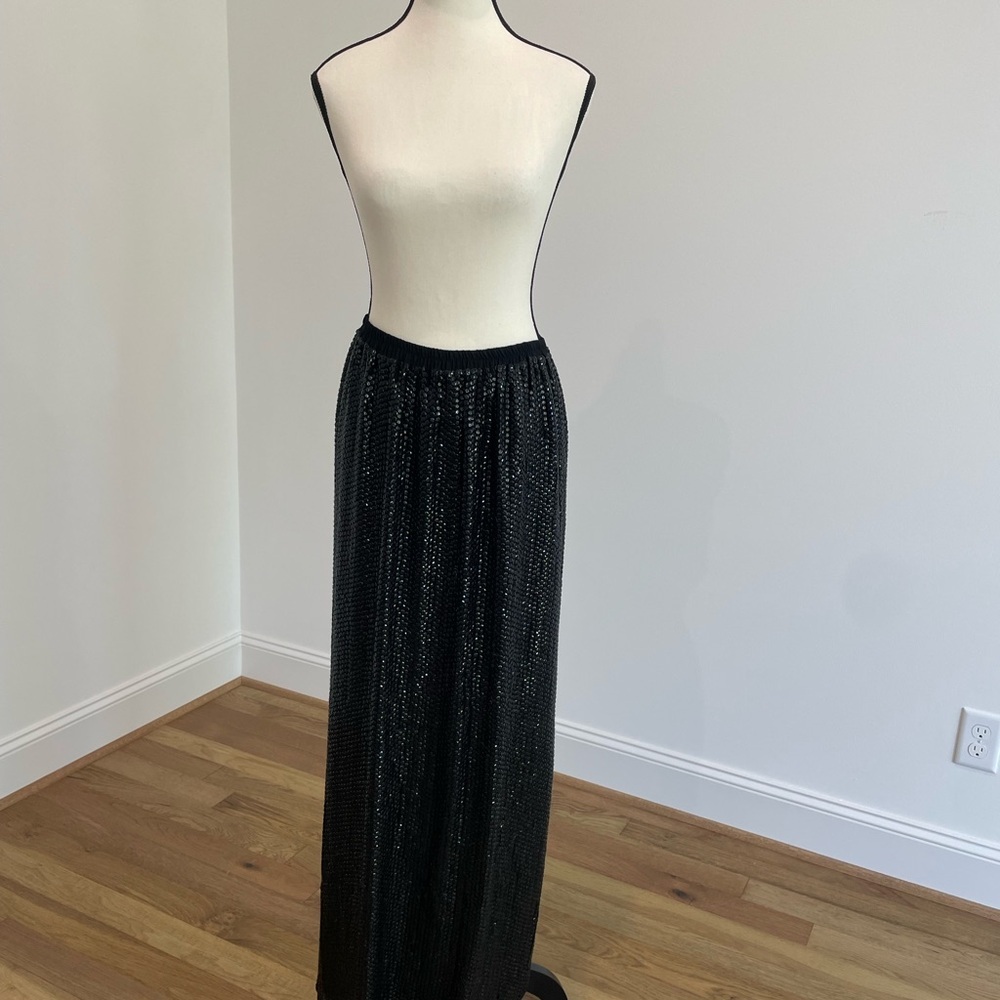 Rare Vintage Oleg Cassini 100% Silk Black Sequined Evening Skirt